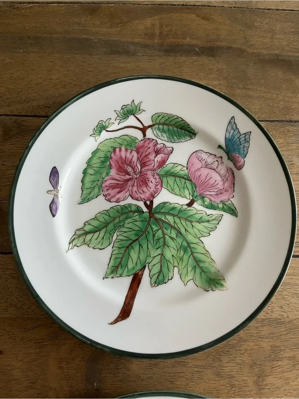 Vintage Nora Fenton Botanical Floral Dinner Plates - Pink & Blue Floral Design